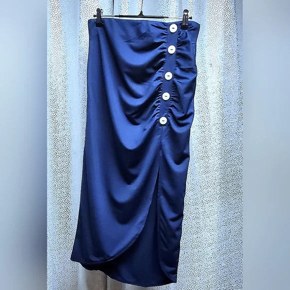 Ruched Midi Pencil Skirt w/ Side Split size L - Picture 8 of 8